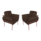 Kit Poltrona Decorativa Suede Marrom Base Metálica Cobre - Va