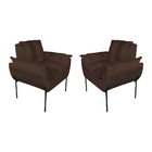 Kit Poltrona Decorativa Suede Marrom Base Metálica Preta - Va