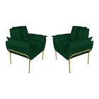 Kit Poltrona Decorativa Suede Verde Base Dourada - Vallisa De