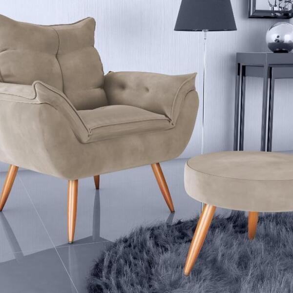 Kit Poltrona Decorativa Toquio Com Puff - Marrom Claro Veludo