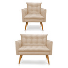 Kit Poltrona E Namoradeira 2 Lugares Olivia Suede Bege Pés Pa