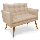 Kit Poltrona E Namoradeira 2 Lugares Olivia Suede Bege Pés Pa