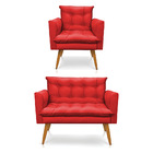Kit Poltrona E Namoradeira 2 Lugares Olivia Suede Vermelho Pé