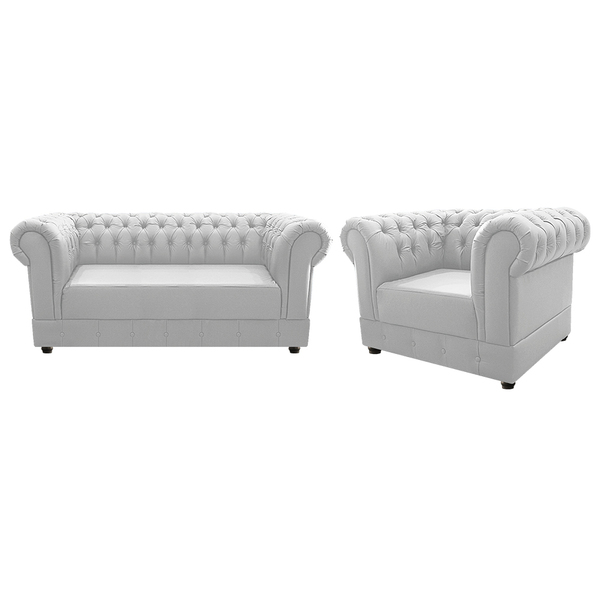 Kit Poltrona E Namoradeira Chesterfield Ana Suede Branco - Do