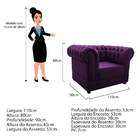 Kit Poltrona E Namoradeira Chesterfield Ana Suede Roxo - Doce