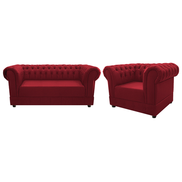 Kit Poltrona E Namoradeira Chesterfield Ana Suede Vermelho -
