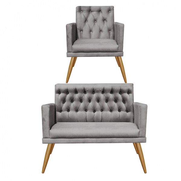 Kit Poltrona E Namoradeira Maria Capitonê Sala De Estar Recep