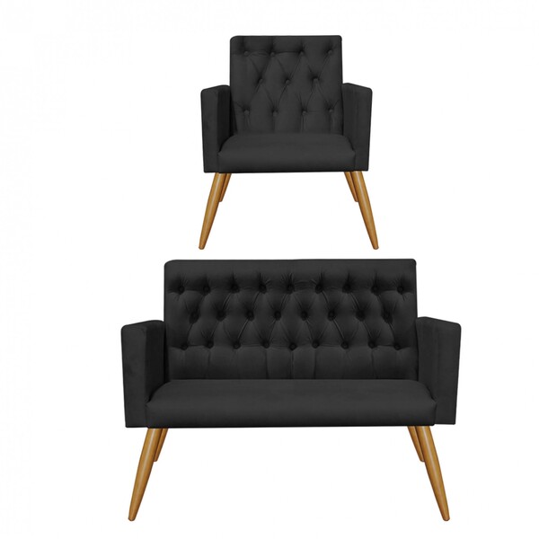 Kit Poltrona E Namoradeira Nina Capitonê Sala De Estar Recepç