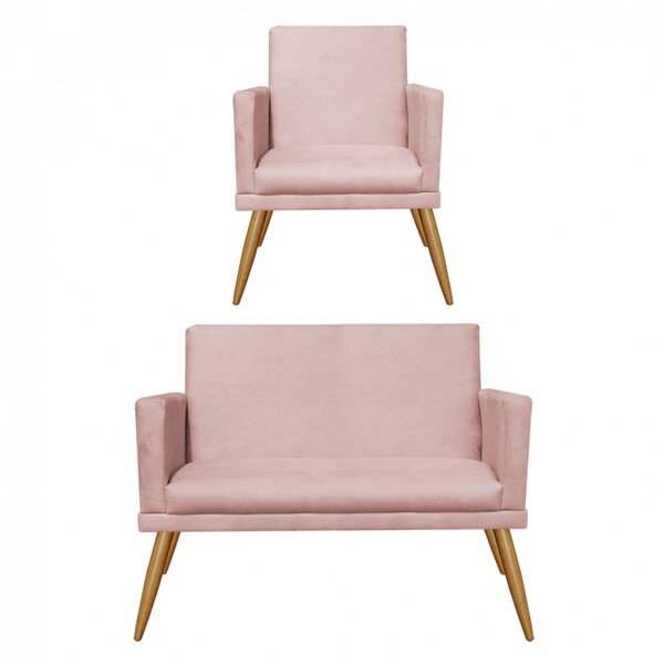 Kit Poltrona E Namoradeira Nina Rodapé Sala De Estar Recepção