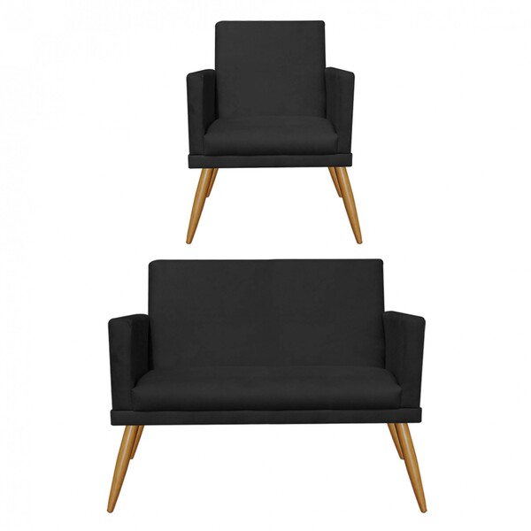 Kit Poltrona E Namoradeira Nina Rodapé Sala De Estar Recepção