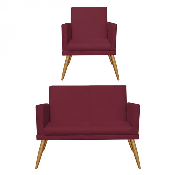 Kit Poltrona E Namoradeira Nina Rodapé Sala De Estar Recepção