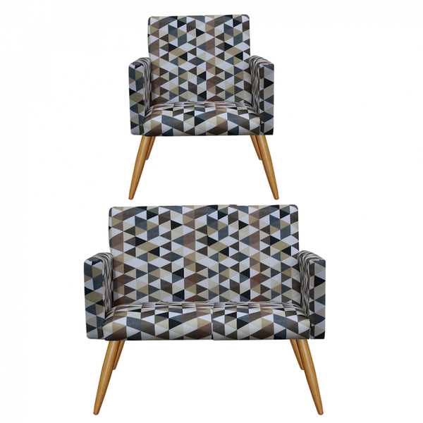 Kit Poltrona E Namoradeira Nina Sala De Estar Recepção Escrit