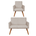 Kit Poltrona E Namoradeira Nina Suede Pés Palito Castanho - P