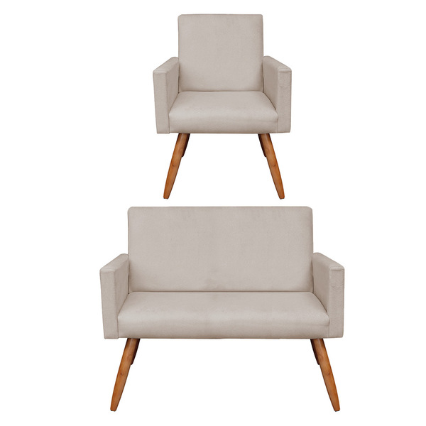 Kit Poltrona E Namoradeira Nina Suede Pés Palito Castanho - P