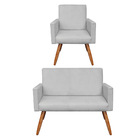 Kit Poltrona E Namoradeira Nina Veludo Cinza Pés Palito Casta