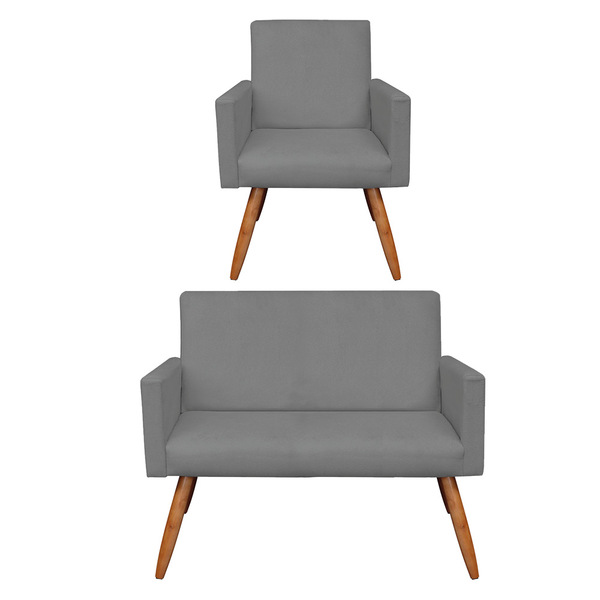 Kit Poltrona E Namoradeira Nina Veludo Pés Palito Castanho -