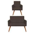 Kit Poltrona E Namoradeira Nina Veludo Pés Palito Castanho -