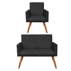 Kit Poltrona E Namoradeira Nina Veludo Pés Palito Castanho -