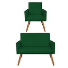 Kit Poltrona E Namoradeira Nina Veludo Verde Pés Palito Casta