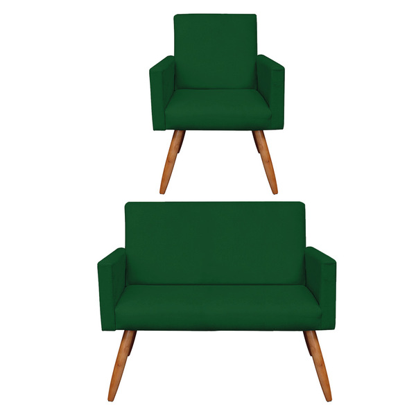 Kit Poltrona E Namoradeira Nina Veludo Verde Pés Palito Casta