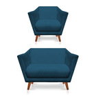 Kit Poltrona E Namoradeira Pérsia Suede Azul Marinho Pés Chan