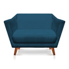 Kit Poltrona E Namoradeira Pérsia Suede Azul Marinho Pés Chan