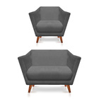 Kit Poltrona E Namoradeira Pérsia Suede Pés Chanfrado Castanh