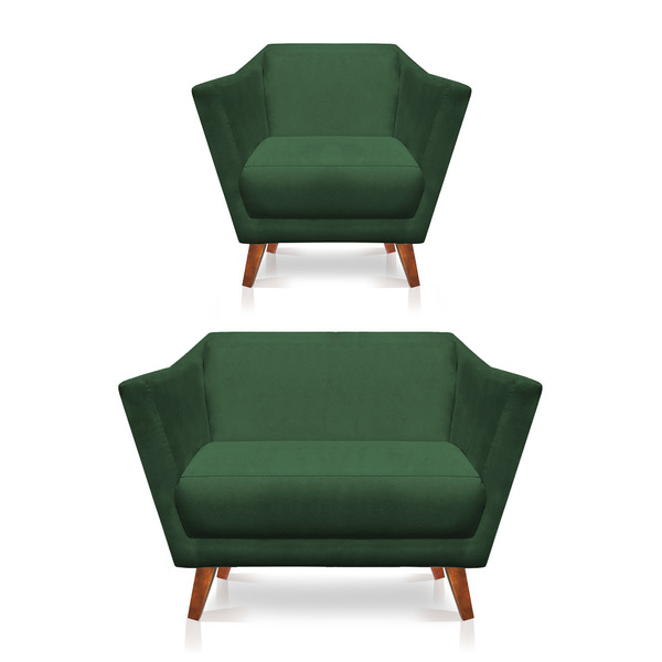 Kit Poltrona E Namoradeira Pérsia Suede Pés Chanfrado Castanh