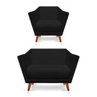 Kit Poltrona E Namoradeira Pérsia Suede Preto Pés Chanfrado C