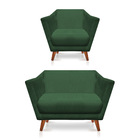 Kit Poltrona E Namoradeira Pérsia Suede Verde Pés Chanfrado C