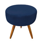 Kit Poltrona E Puff Banqueta Redonda Nina Suede Azul Marinho