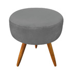 Kit Poltrona E Puff Banqueta Redonda Nina Suede Grafite Pés P