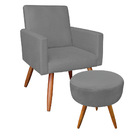 Kit Poltrona E Puff Banqueta Redonda Nina Suede Grafite Pés P