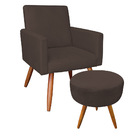 Kit Poltrona E Puff Banqueta Redonda Nina Suede Marrom Pés Pa