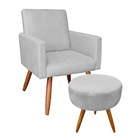 Kit Poltrona E Puff Banqueta Redonda Nina Veludo Pés Palito C