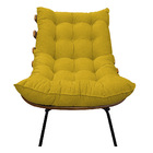 Kit Poltrona E Puff Costela Base Fixa Suede Amarelo - Amarena