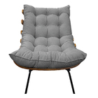 Kit Poltrona E Puff Costela Base Fixa Suede Cinza - Doce Sonh