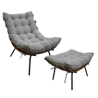 Kit Poltrona E Puff Costela Base Fixa Suede Cinza - Doce Sonh