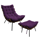 Kit Poltrona E Puff Costela Base Fixa Suede Roxo - Doce Sonho