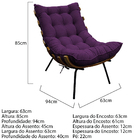 Kit Poltrona E Puff Costela Base Fixa Suede Roxo - Doce Sonho