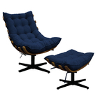 Kit Poltrona E Puff Costela Base Giratória Suede Azul Marinho