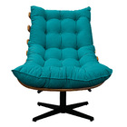 Kit Poltrona E Puff Costela Base Giratória Suede Azul Turques