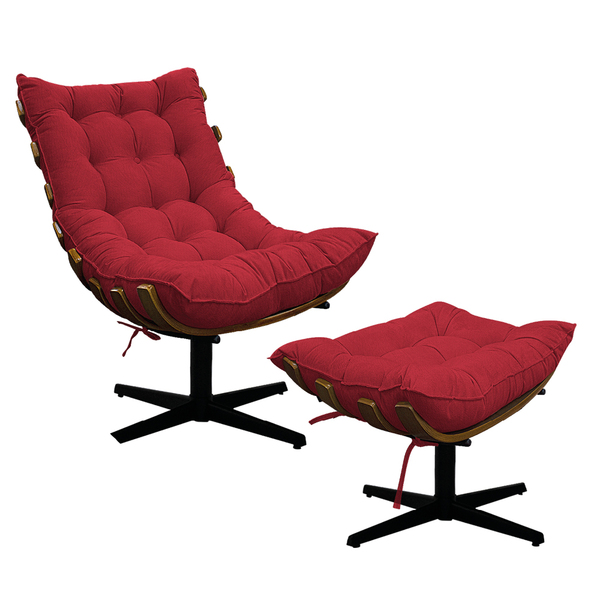 Kit Poltrona E Puff Costela Base Giratória Suede - Doce Sonho