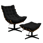 Kit Poltrona E Puff Costela Base Giratória Suede Preto - Doce