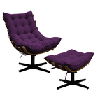Kit Poltrona E Puff Costela Base Giratória Suede Roxo - Doce