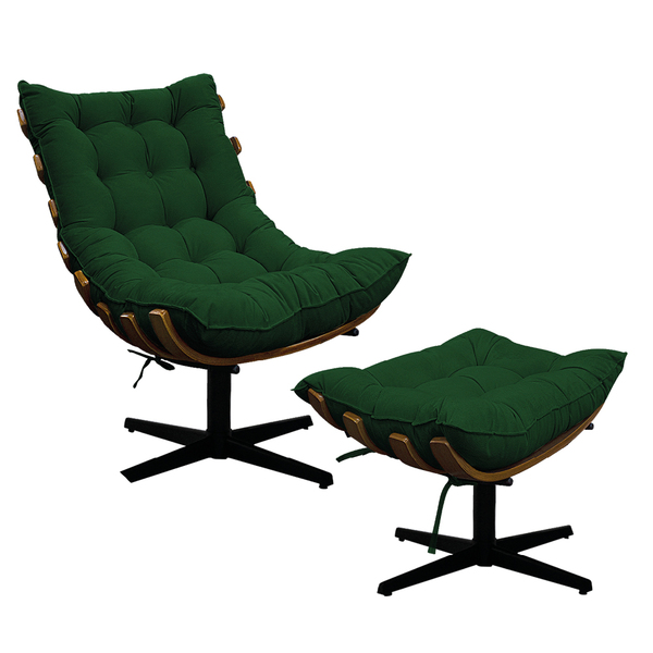 Kit Poltrona E Puff Costela Base Giratória Suede Verde - Doce