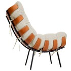 Kit Poltrona E Puff Costela Decorativa Base Fixa Linho Bege -