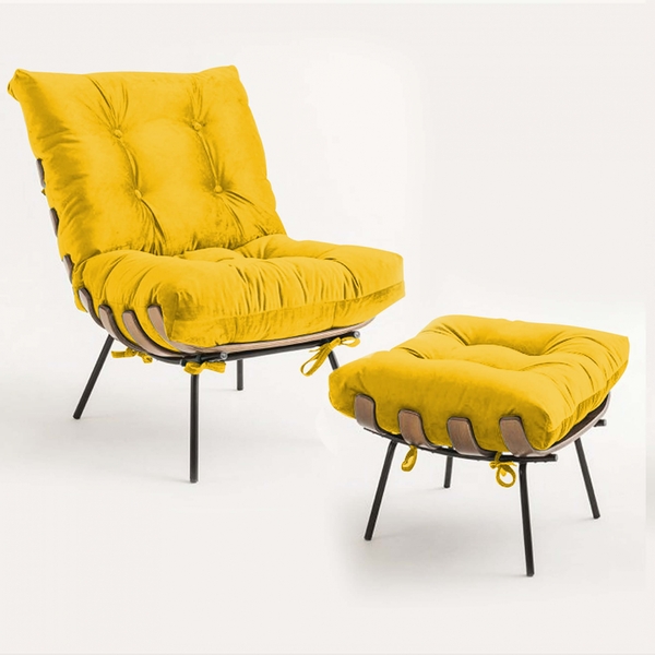 Kit Poltrona E Puff Costela Decorativa Sala De Estar Suede Am