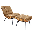 Kit Poltrona E Puff Costela Em Couro Caramelo - Wed Decor