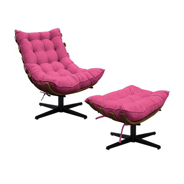 Kit Poltrona E Puff Costela Mr01 Base Giratória Corano - Amar